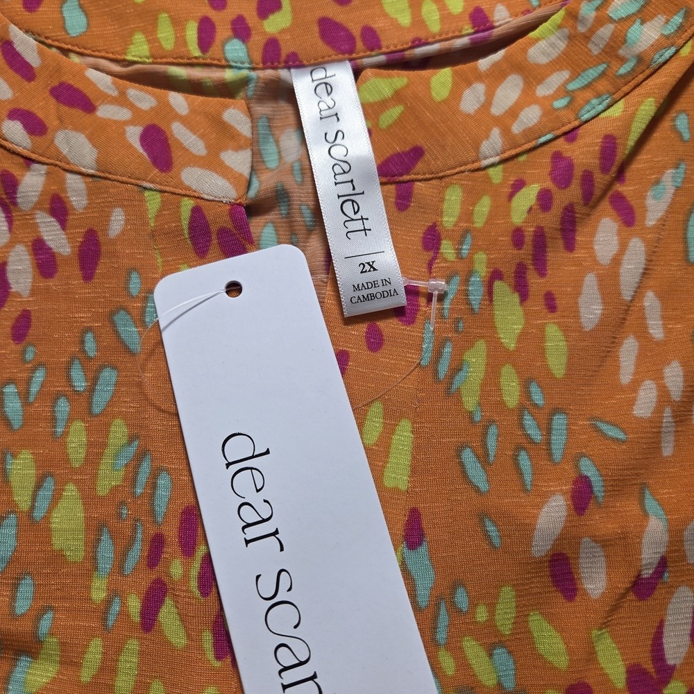 BohoChic Abstract Womens 2X Blouse Short Roll Tab Sleeve NWT Dear Scarlett Lizzy - Picture 5 of 7